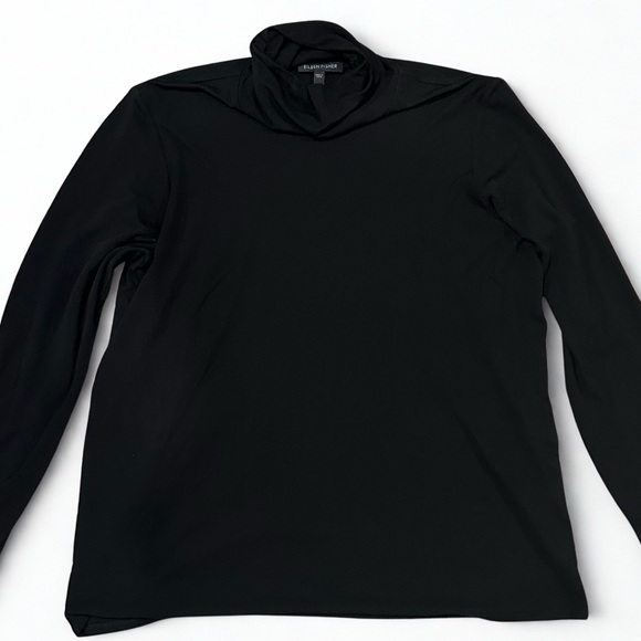 Eileen Fisher Black Turtleneck Long Sleeve Size L 100% Silk Mélange Turtleneck - Picture 4 of 10